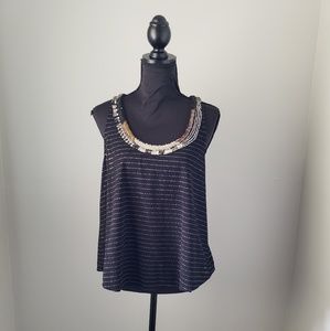 Free People Beaded Neck Line Open Back Tank Top